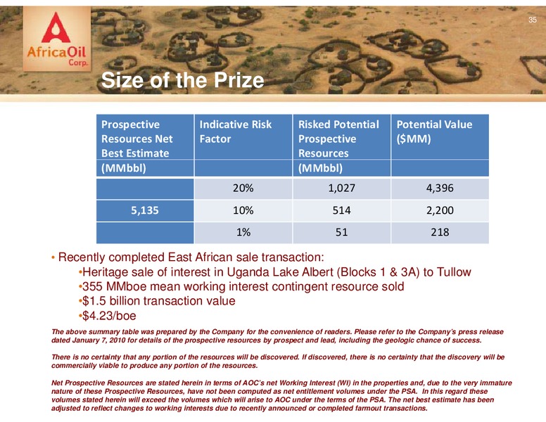 FEBRUARY 2011 INVESTOR PRESENTATION – Africa Oil Corp. – slide 35