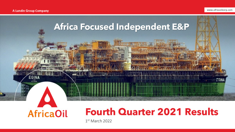 Fourth Quarter 2021 Results – Africa Oil Corp. – slide 1