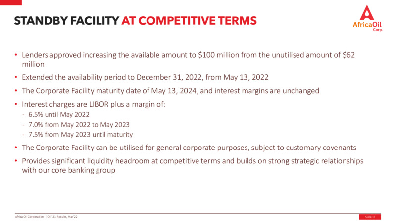 Fourth Quarter 2021 Results – Africa Oil Corp. – slide 11