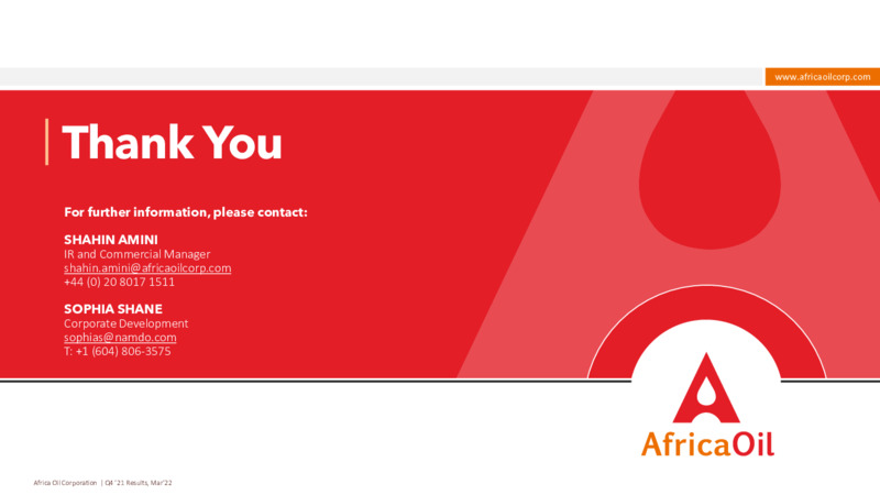 Fourth Quarter 2021 Results – Africa Oil Corp. – slide 19