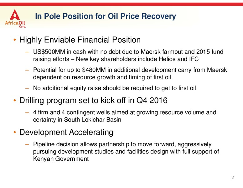 September 2016 Corporate Presentation – Africa Oil Corp. – slide 2