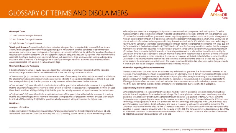 September 2019 Corporate Presentation – Africa Oil Corp. – slide 19