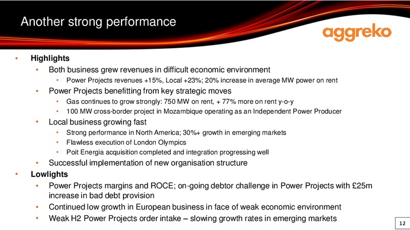 2012 EARNINGS CALL – Aggreko Plc – slide 12