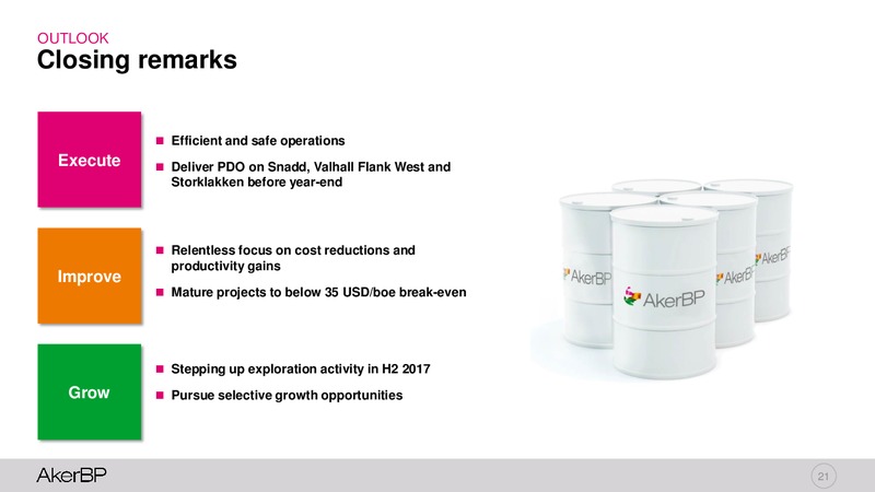 Second Quarter 2017 Results – Aker BP – slide 20