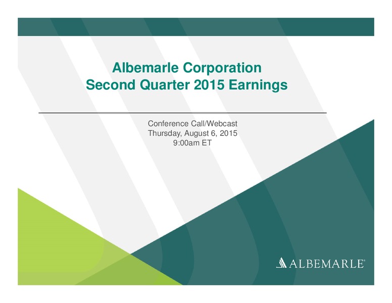 Q2 2015 Earnings Call – Albemarle Company – slide 1