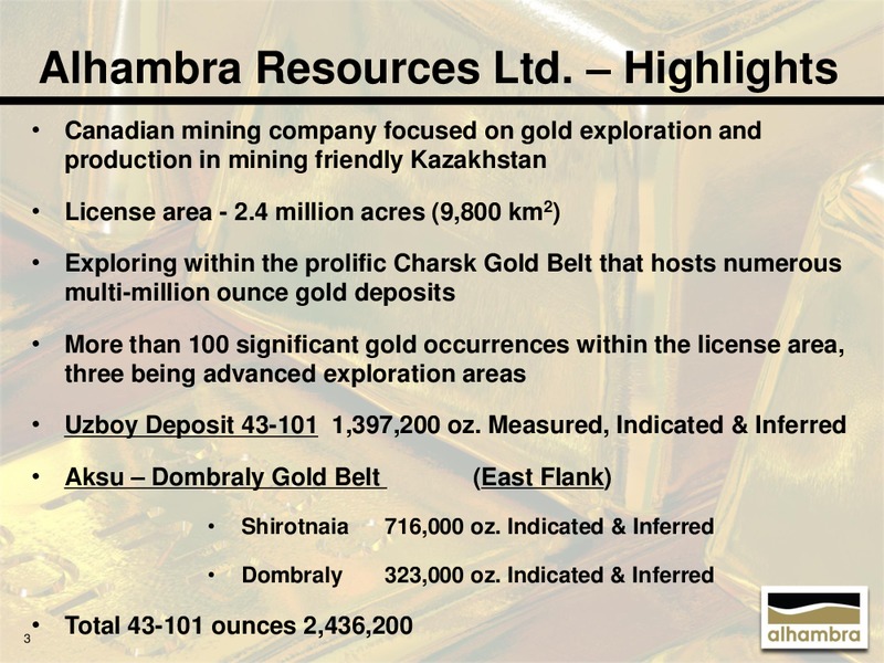 July 2015 Investor Presentation – Alhambra Resources Ltd. – slide 2