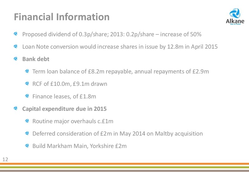 2014 PRELIMINARY RESULTS – Alkane Energy Plc – slide 12