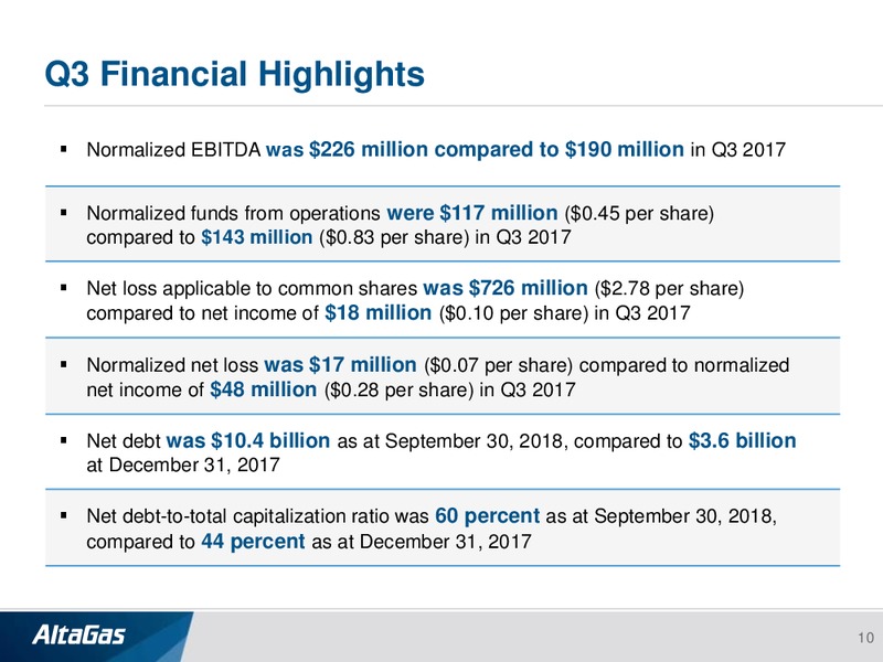 3Q 2018 Earnings Presentation – Altagas Limited – slide 9