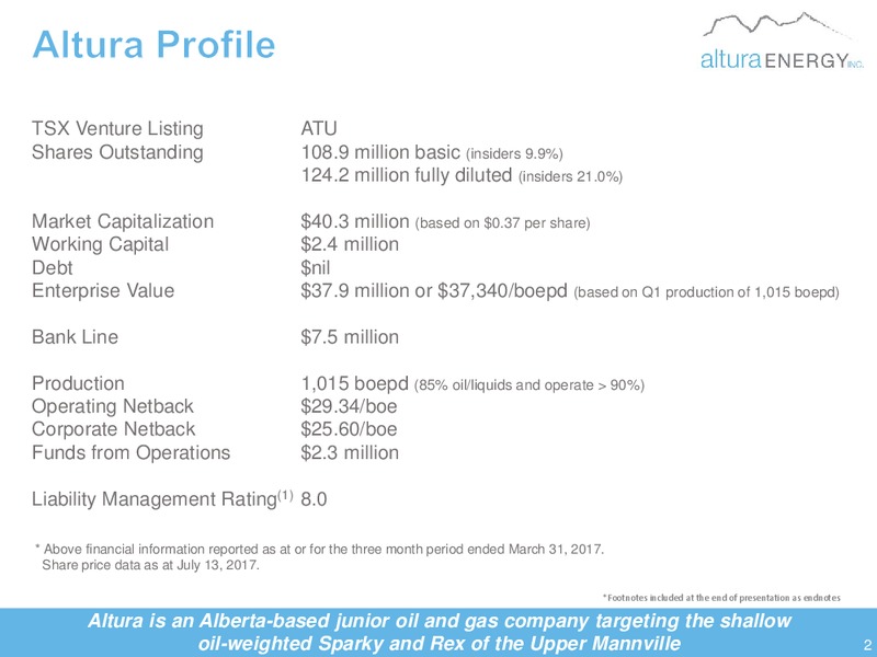 July 2017 Corporate Presentation – Altura Energy Inc. – slide 2