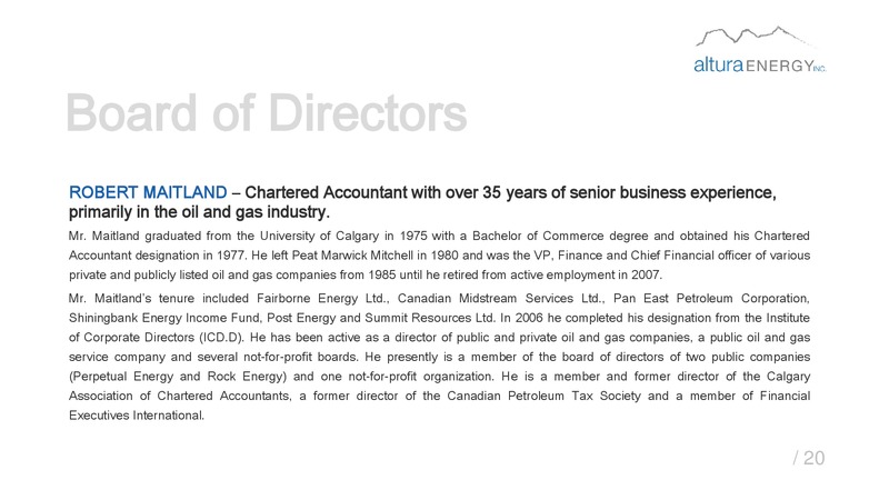 Investor Presentation September 2015 – Altura Energy Inc. – slide 21