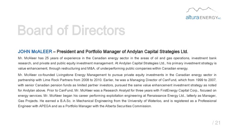 Investor Presentation September 2015 – Altura Energy Inc. – slide 22