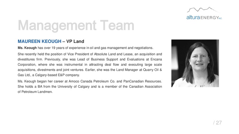 Investor Presentation September 2015 – Altura Energy Inc. – slide 27