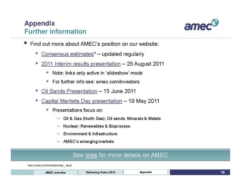 SEPTEMBER 2011 INVESTOR PRESENTATION – Amec Plc – slide 16
