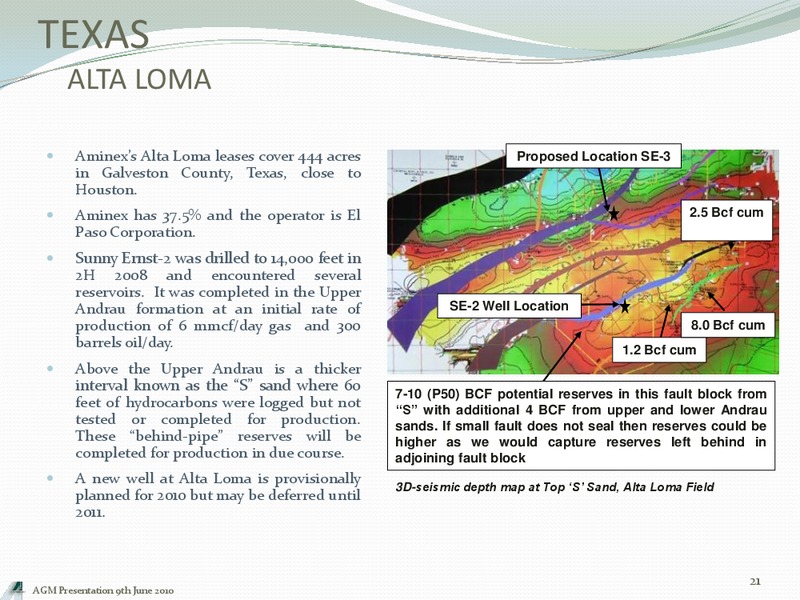 JUNE 2010 ANNUAL GENERAL MEETING – Aminex Plc – slide 20