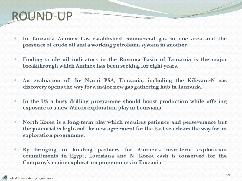 JUNE 2010 ANNUAL GENERAL MEETING – Aminex Plc – slide 26