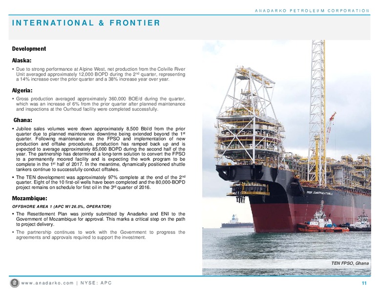 Q2 2016 Operations Report – Anadarko Petroleum Corp – slide 11