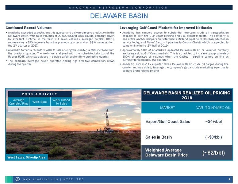 2Q 2018 Investor Presentation – Anadarko Petroleum Corp – slide 5