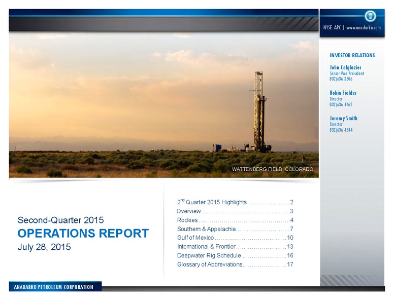 Q2 2015 RESULTS – Anadarko Petroleum Corp – slide 1