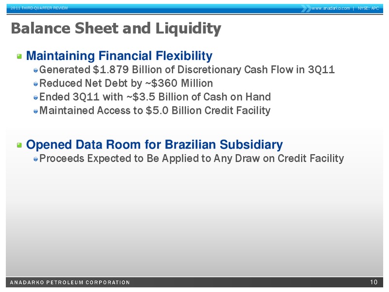 Q3 2011 Earnings Call – Anadarko Petroleum Corp – slide 9