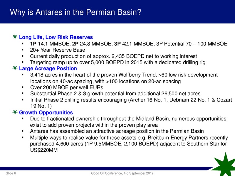 RIU GOOD OIL CONFERENCE – Antares Energy Ltd – slide 5