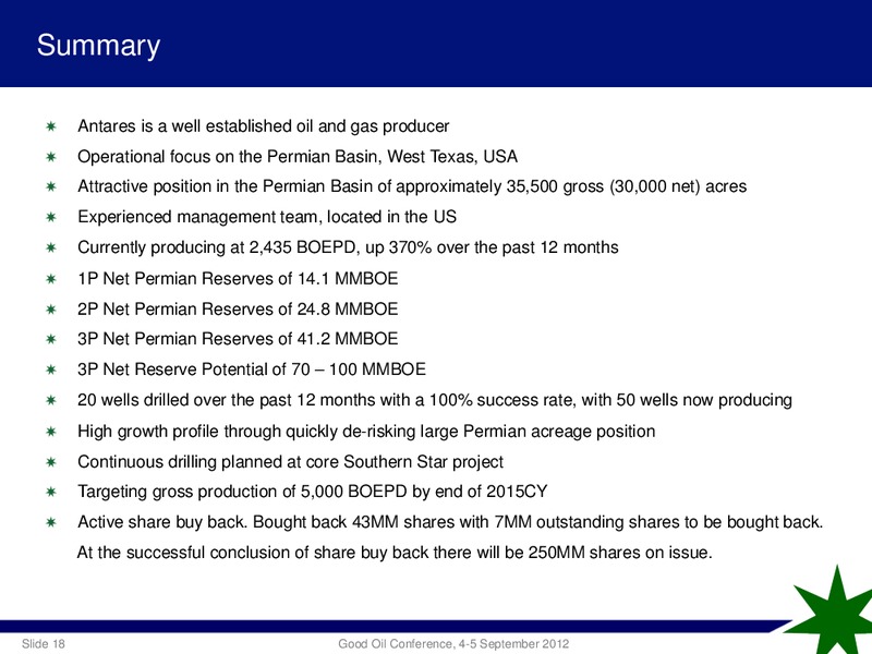 RIU GOOD OIL CONFERENCE – Antares Energy Ltd – slide 17