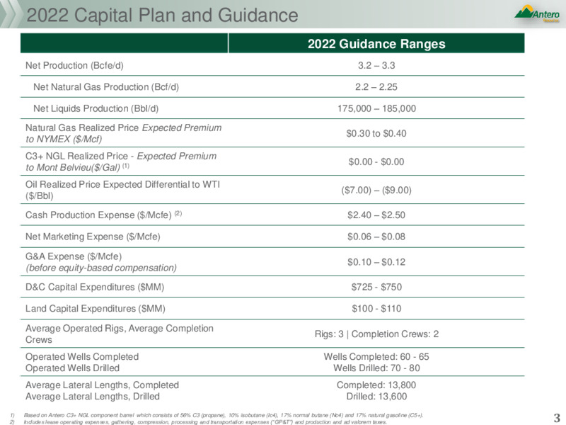2022 Guidance – Antero Resources – slide 2