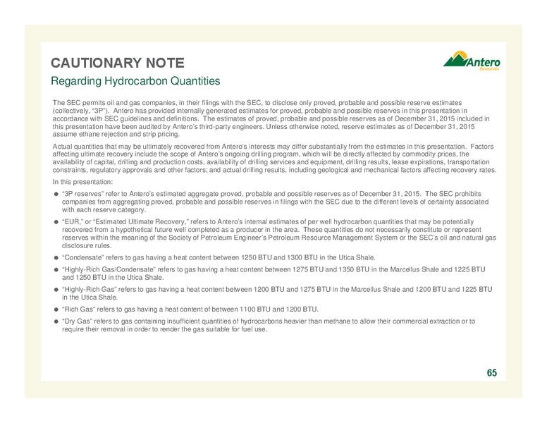 November 2016 Company Overview – Antero Resources – slide 65