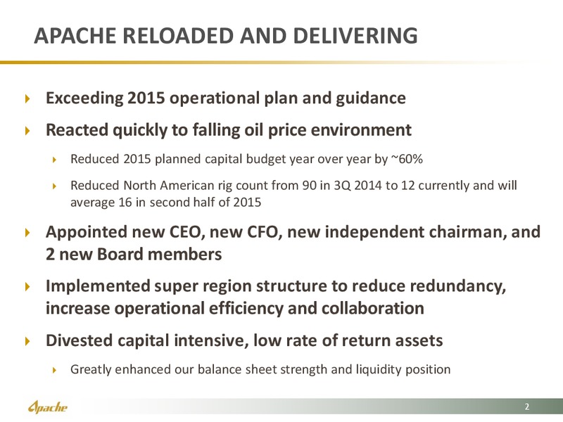 August 2015 Investor Presentation – Apache Corp – slide 2