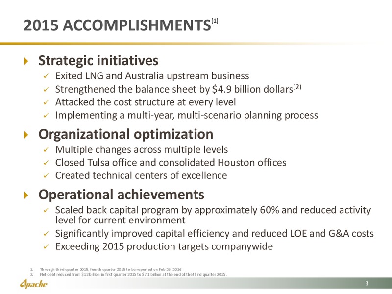 SPE January Meeting – Apache Corp – slide 3