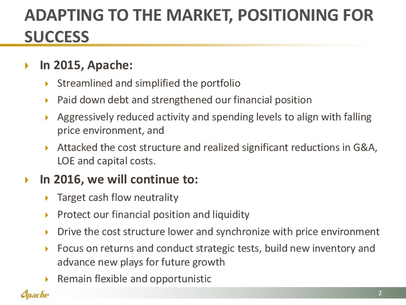 Credit Suisse 21st Annual Energy Summit – Apache Corp – slide 2