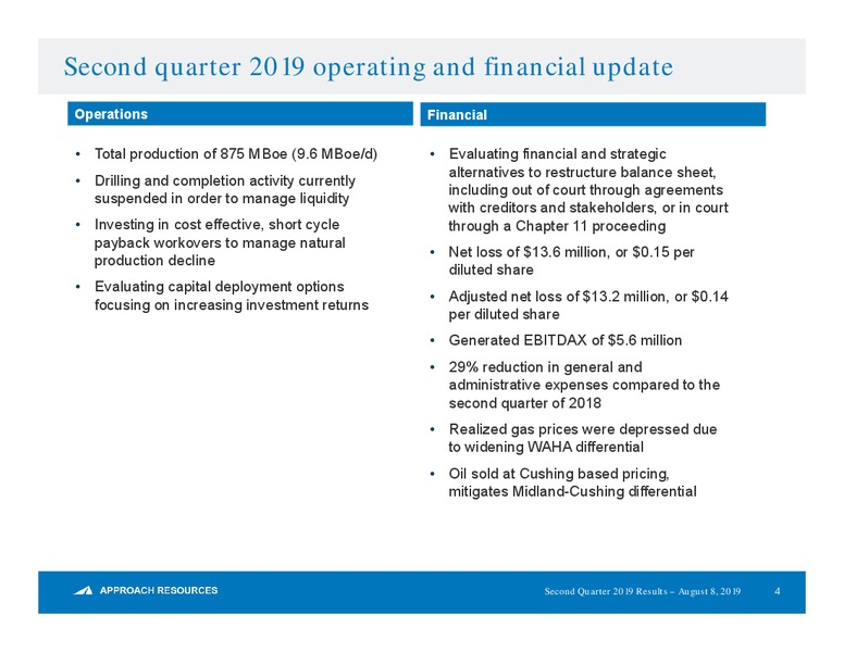 2Q 2019 Earnings Presentation – Approach Resources, Inc. – slide 3