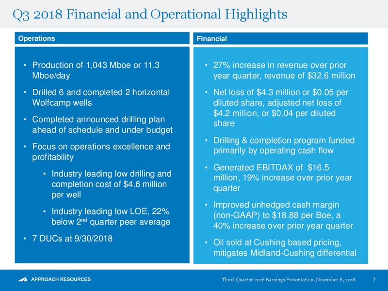 3Q 2018 Earnings Presentation – Approach Resources, Inc. – slide 6