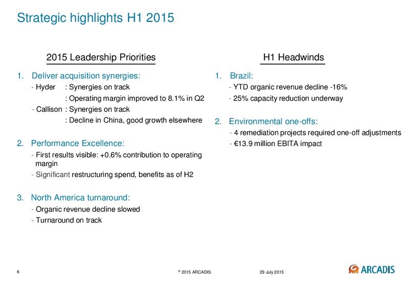Second Quarter & First Half Year Results 2015 – Arcadis Nv – slide 5