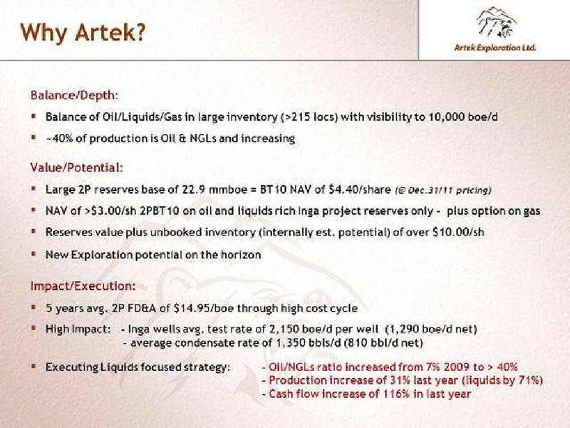 SEPTEMBER 2012 INVESTOR PRESENTATION – Artek Exploration Ltd. – slide 14