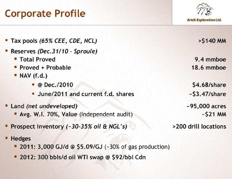 NOVEMBER 2011 INVESTOR PRESENTATION – Artek Exploration Ltd. – slide 4