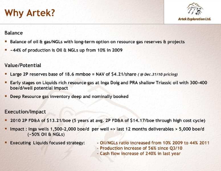 NOVEMBER 2011 INVESTOR PRESENTATION – Artek Exploration Ltd. – slide 20