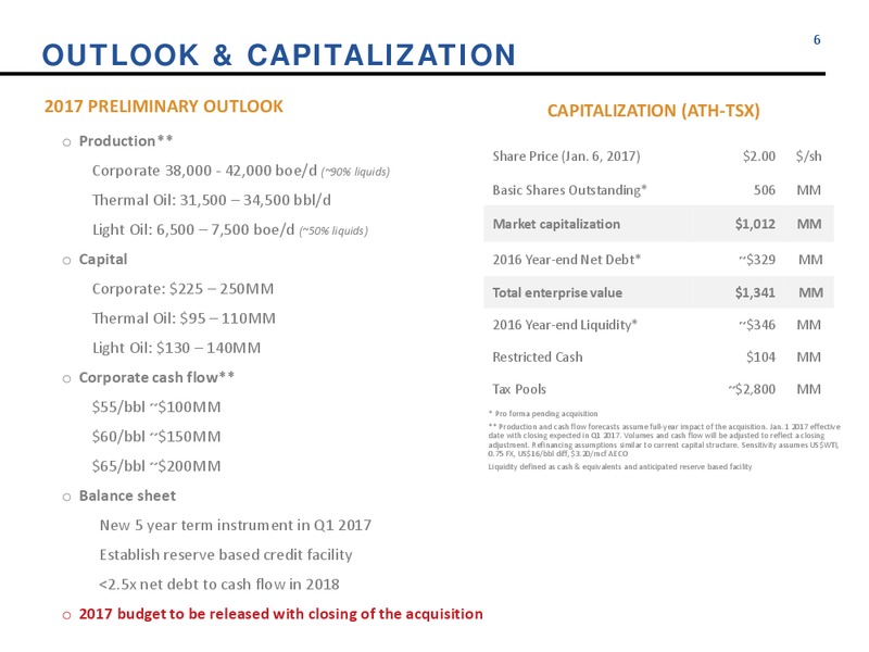 January 2017 Company Update – Athabasca Oil Corp – slide 6
