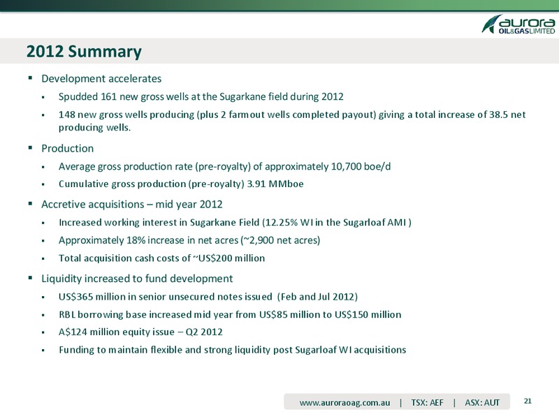 TD Securities London Energy Conference 2013 – Aurora Oil & Gas Ltd. – slide 18