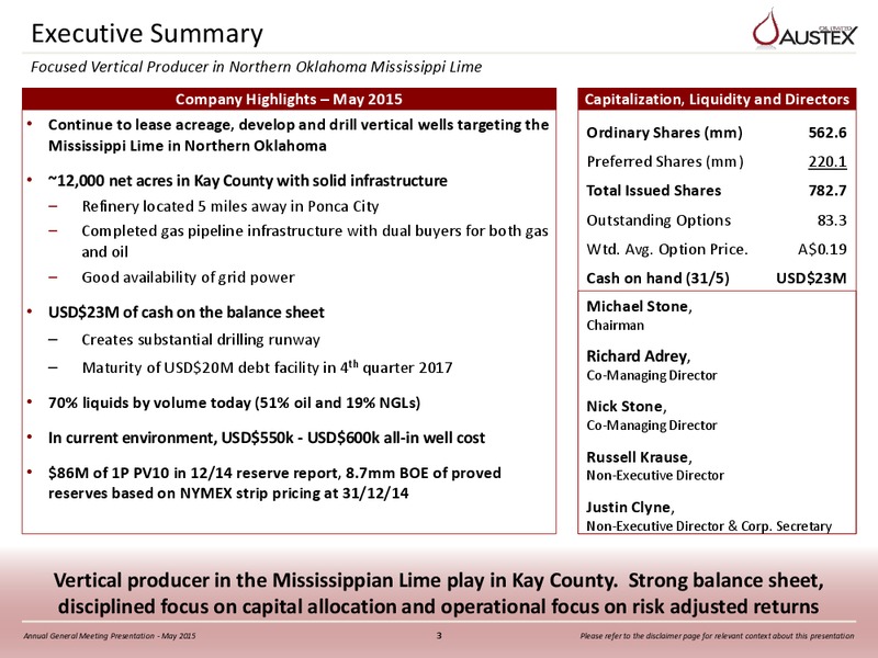 May 2015 Annual General Meeting – Austex Oil Limited – slide 2
