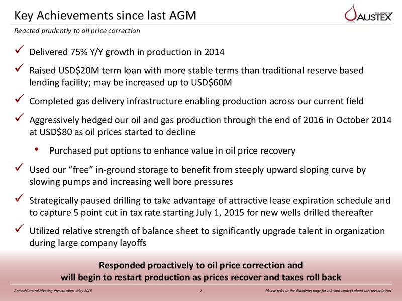 May 2015 Annual General Meeting – Austex Oil Limited – slide 6