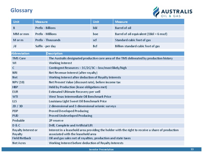 October 2018 Investor Presentation – Australis Oil & Gas Limited – slide 31