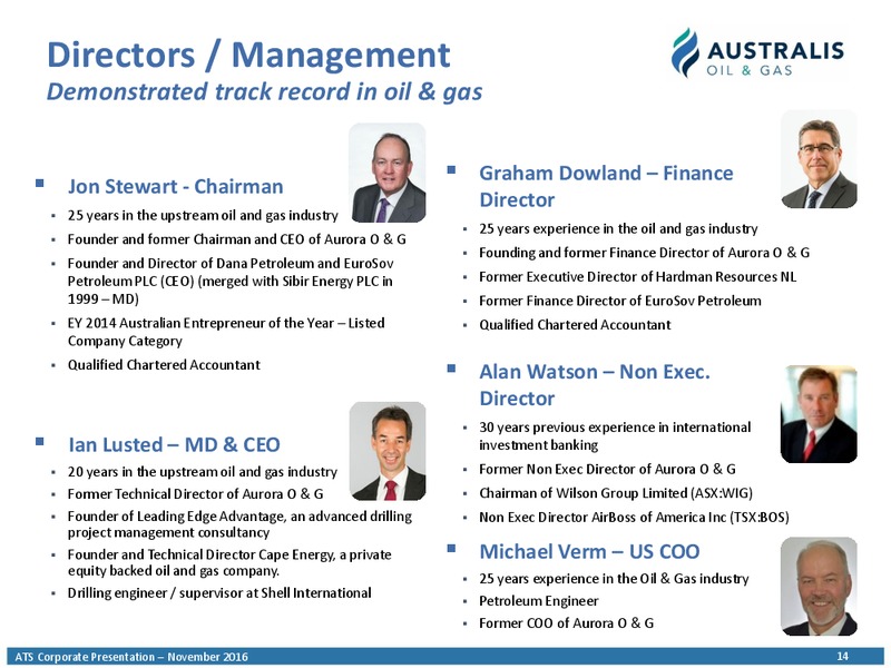November 2016 Corporate Presentation – Australis Oil & Gas Limited – slide 13