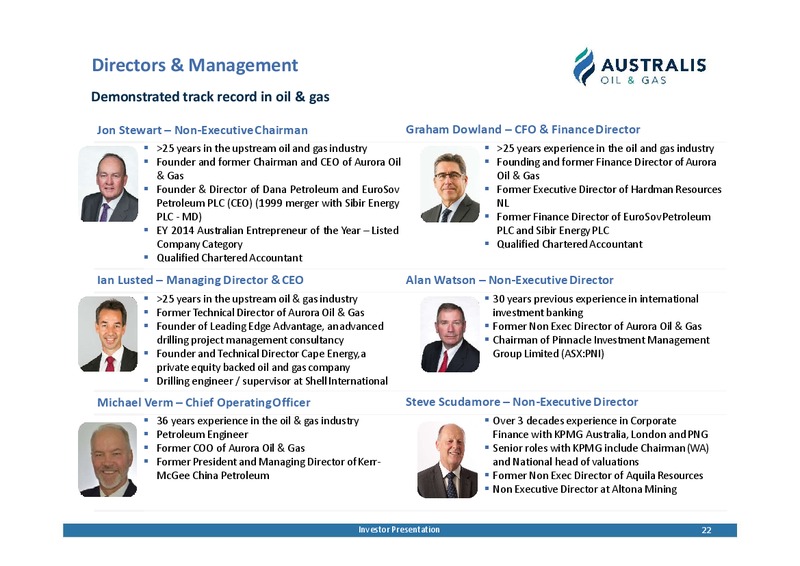 DECEMBER 2019 INVESTOR PRESENTATION – Australis Oil & Gas Limited – slide 21