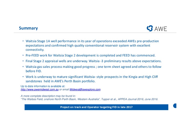 Waitsia Gas Project Investor Site Tour – Awe Limited – slide 43