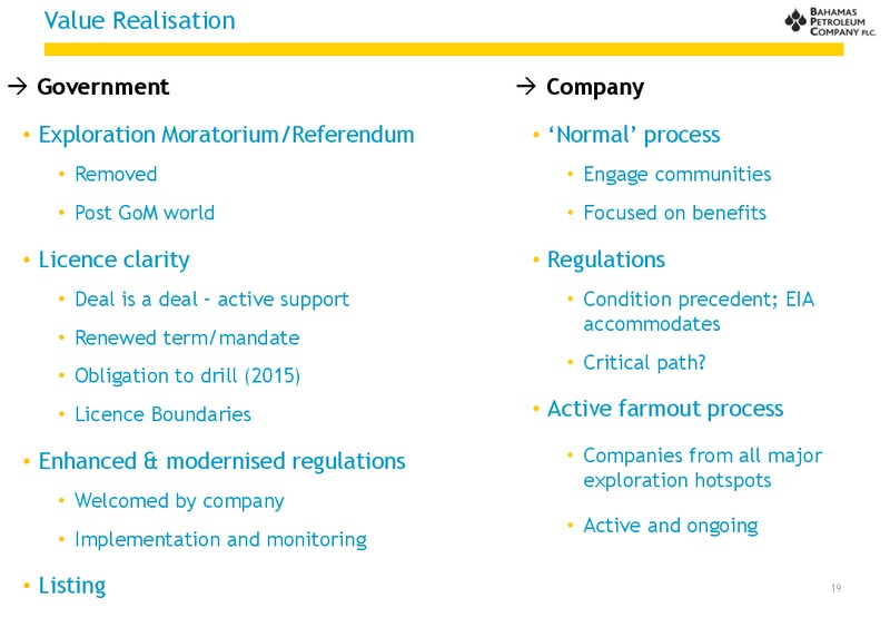 INVESTOR PRESENTATION – Bahamas Petroleum – slide 19