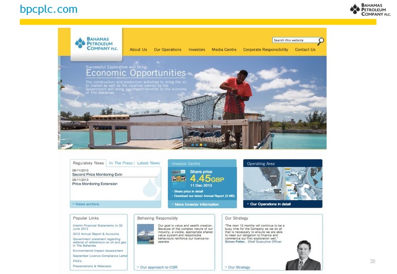 INVESTOR PRESENTATION – Bahamas Petroleum – slide 20