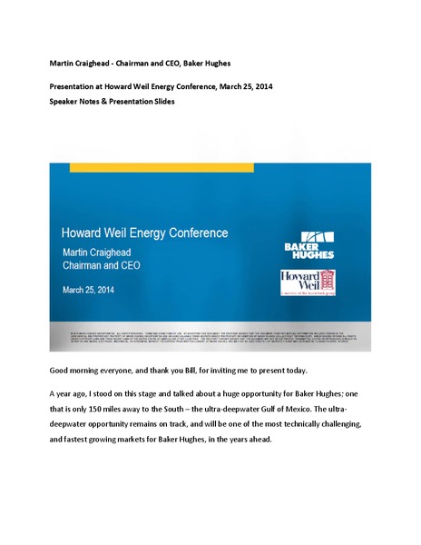 HOWARD WEIL ENERGY Conference – Baker Hughes – slide 1