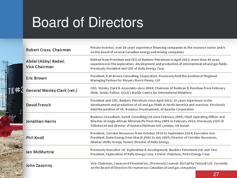 CORPORATE PRESENTATION – Bankers Petroleum Ltd. – slide 26