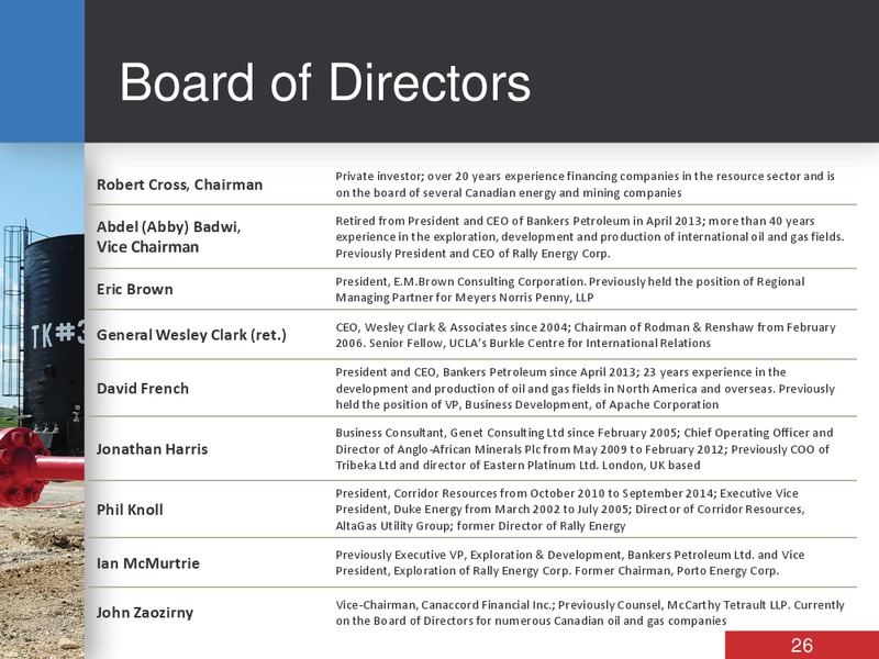 INVESTOR PRESENTATION – Bankers Petroleum Ltd. – slide 25