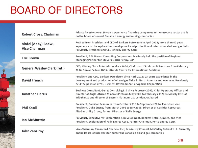 MAY 2015 CORPORATE PRESENTATION – Bankers Petroleum Ltd. – slide 25